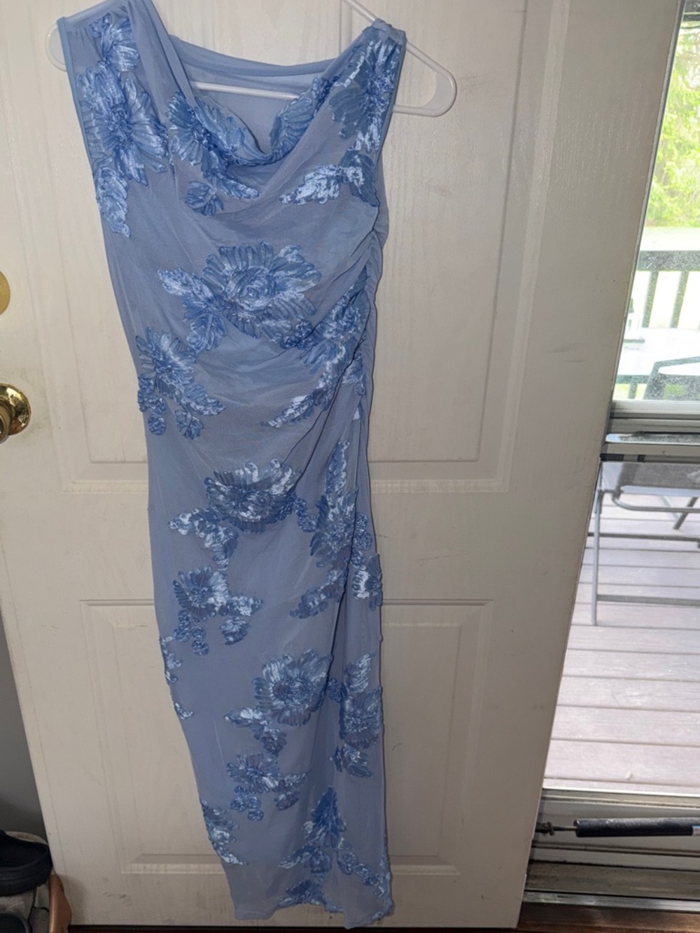Light Blue Floral Embroidered Maxi Dress